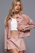 Long Slv Faux Suede Soft Short Jacket
