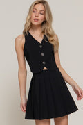 V-neck Vest Pleated Mini Skirt Set